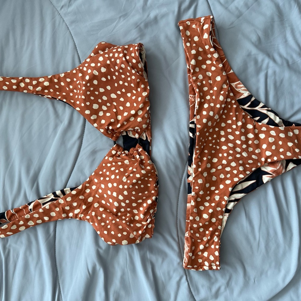 Reversible Brown and White Polka Dot Bikini Set